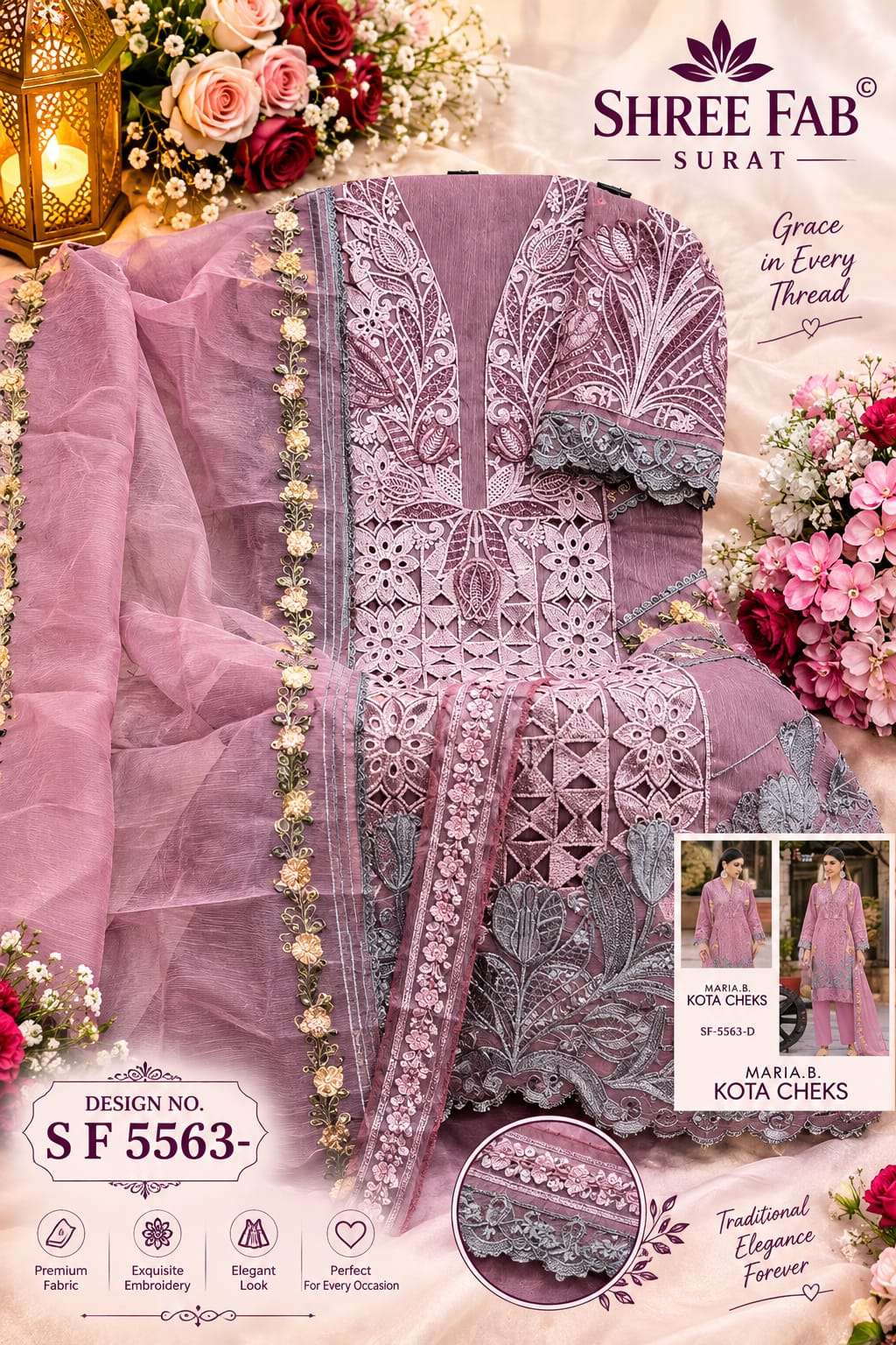 SHREE FABS SF 5563 COLOR KOTA CHECKS HAND KHAT & CUT WORK PAKISTANI DRESS RESELLER
